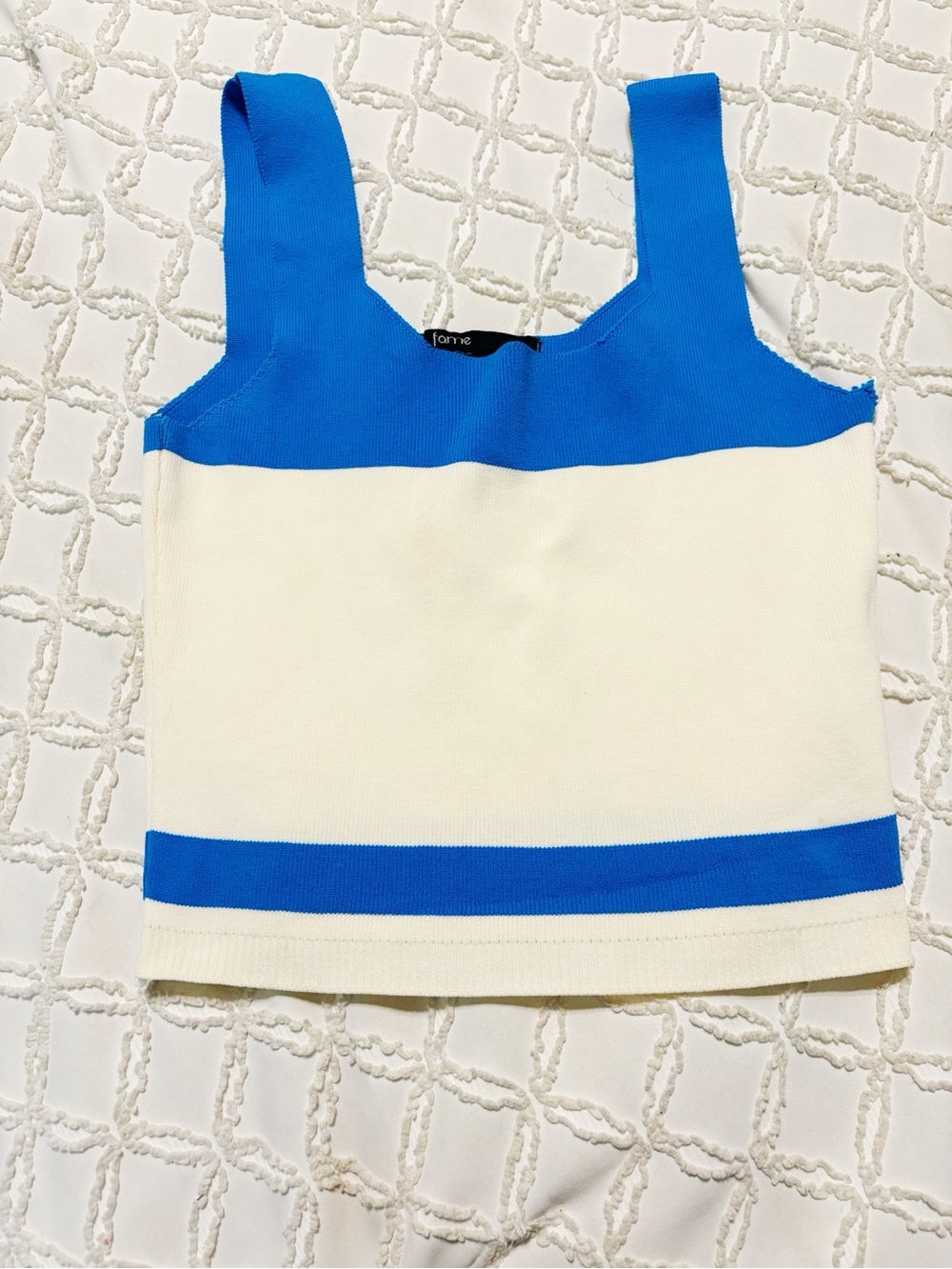 Fame Blue and Cream Knit Tank Top